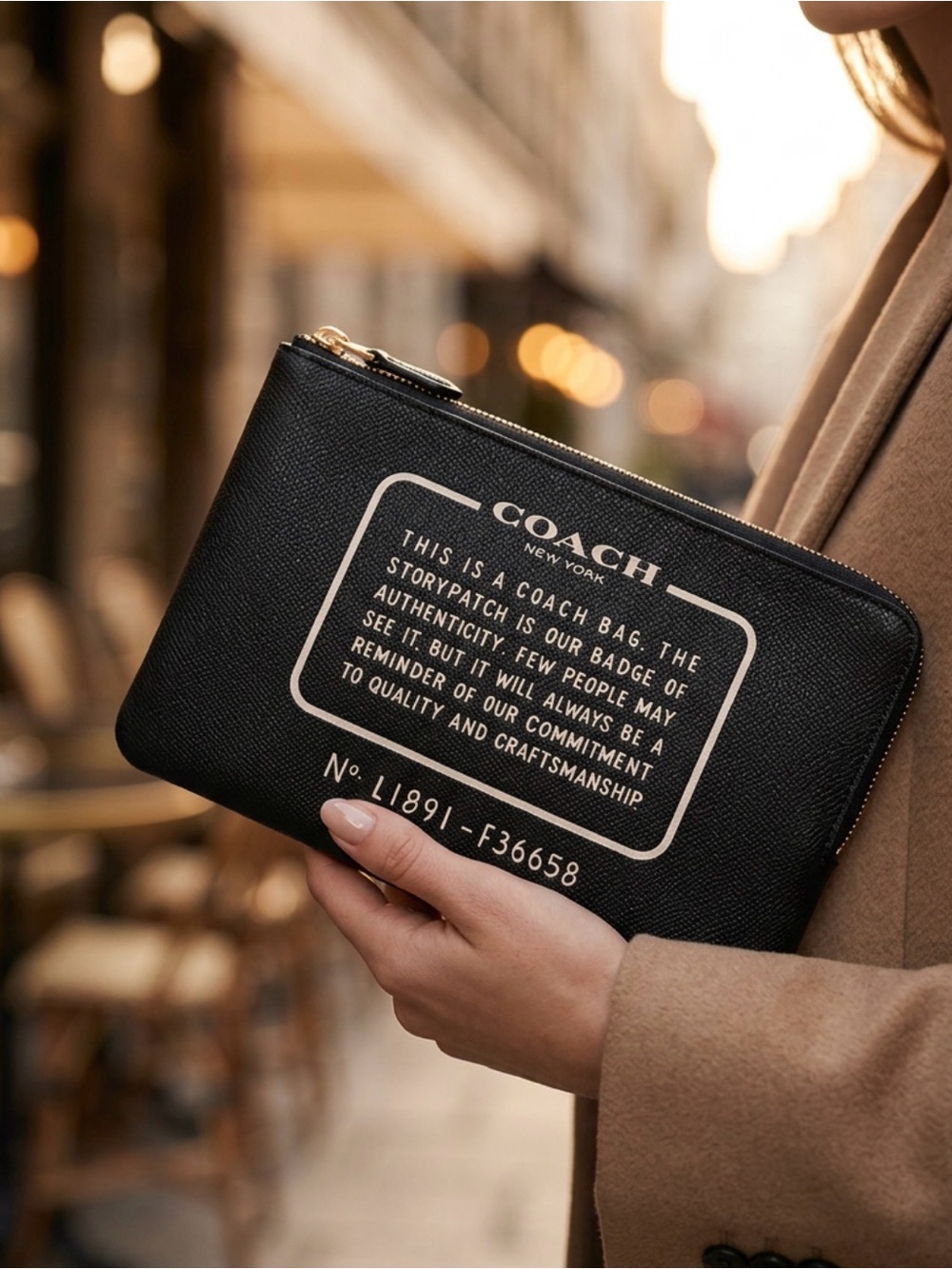 Coach Storypatch Black Leather Zip Pouch – Classic Black – Crossgrain Leather